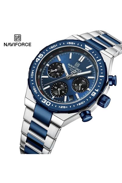 Naviforce Luxury Stainless Steel Chronograph Watch for Men with Multifunctional Dial and Water Resistant