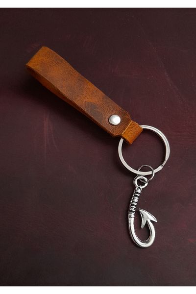 BSN Store Hook Fisherman Symbol Keychain Hand Made Real Leather Keychain
