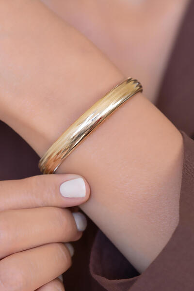 Bayar Gold 14 Ayar Altın İtalyan Bombeli Esnek Bilezik (Orta Kalın)