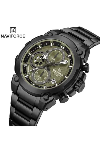 Naviforce Men's Luxury Watch – 43mm Stainless Steel Strap, Multi-Function, Stopwatch & Date, Water Resistant