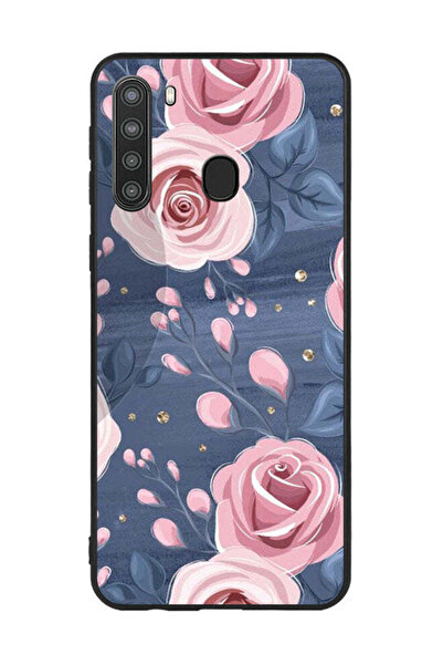 Covernex غطاء حماية لهاتف سامسونج جالاكسي A21 بنقشة ورود وردية وأوراق رمادية ...