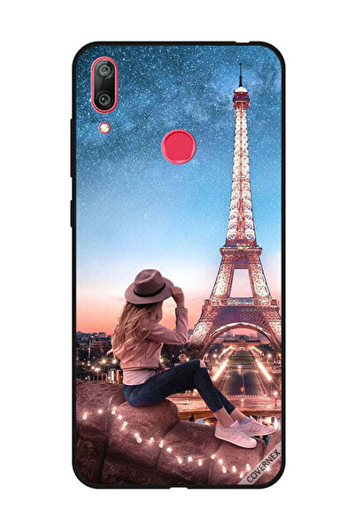 Covernex غطاء حماية لهاتف هواوي Y7 Prime 2019 - فتاة قبعة وبرج إيفيل - بني