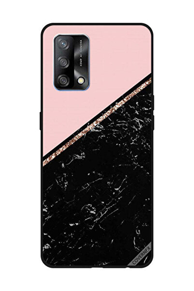 Covernex غطاء حماية لهاتف OPPO A74/F19 4G، رخامي أسود وشريط ذهبي