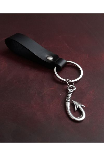 BSN Store Hook Fisherman Symbol Keychain Hand Made Real Leather Keychain