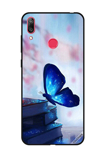 Covernex غطاء حماية لهاتف هواوي Y7 Prime 2019 - فراشة زرقاء داكنة على الكتب