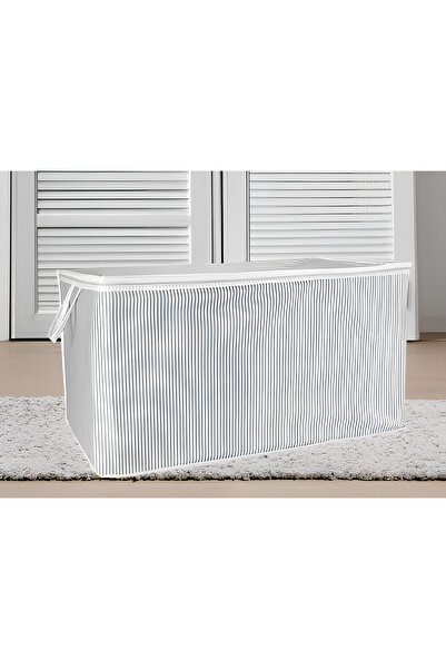 Tex Republic Gri Çizgili Fermuarlı Maxi Boy Hurç Yastık-yorgan-kıyafet Düzenleyici 75*40*40 Cm