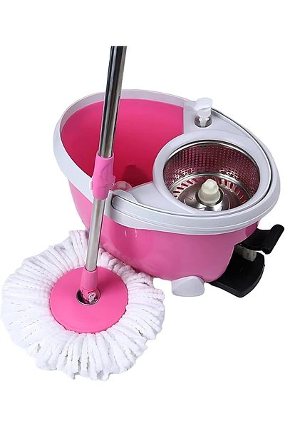 AKC GROUP AKC 360° Spin Magic Mop with Stainless Steel Twisted Pole & Detachable Microfiber Mop Head – Easy