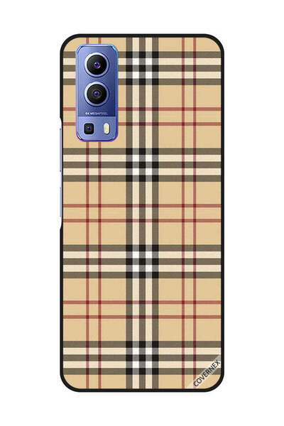 Covernex غطاء حماية لهاتف Vivo Y72 5G بخطوط حمراء وسوداء على القماش