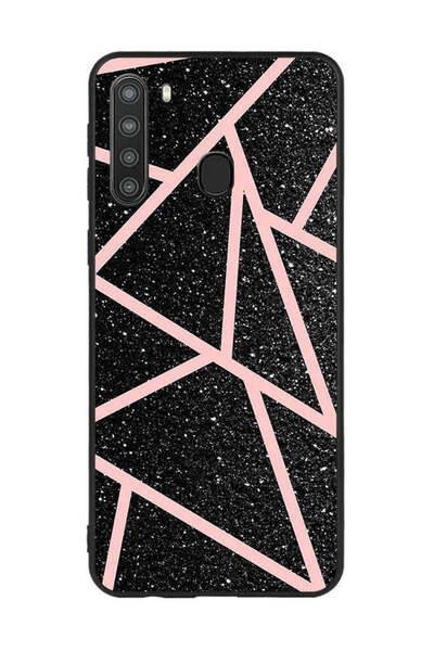Covernex غطاء حماية لهاتف سامسونج جالاكسي A21 - أسود لامع، بنقشة مسارات وردية...