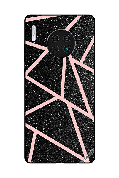 Covernex غطاء حماية لهاتف هواوي ميت 30 - أسود لامع، بنقشة مسارات وردية فاتحة