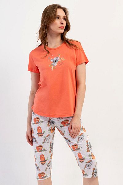 VİENETTA Women's Short Sleeve Capri Pajama Set, 409076
