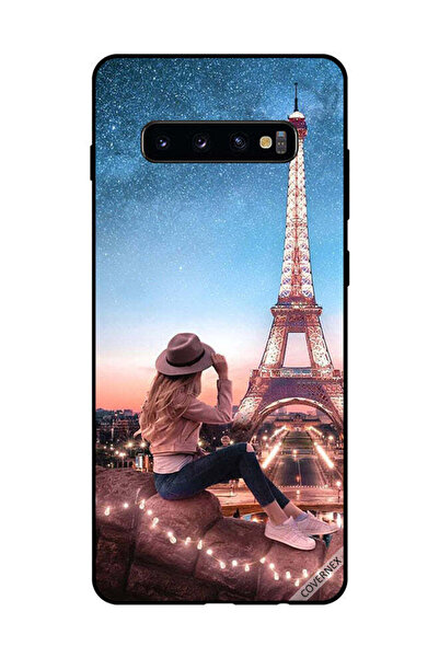 Covernex غطاء حماية لهاتف سامسونج جالاكسي S10 بلس، فتاة قبعة بنية وبرج إيفيل