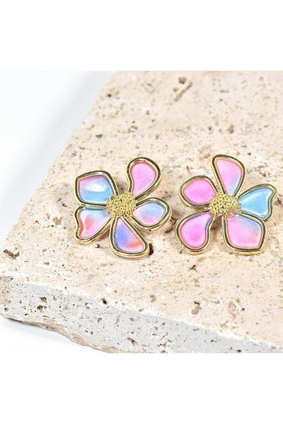 NARRU Handmade NARRU earrings, flower with metal edge, pastel colors, Ava