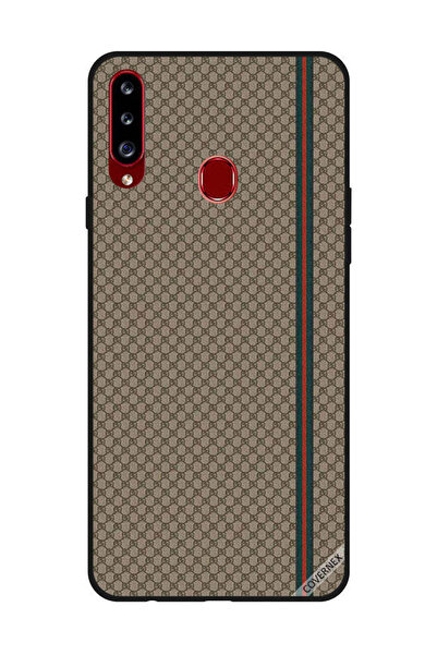 Covernex غطاء حماية لهاتف سامسونج جالاكسي A20s بخطوط حمراء وخضراء على نمط بني