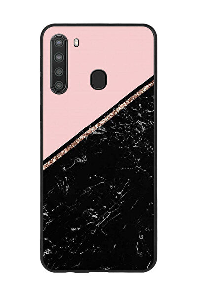 Covernex غطاء حماية لهاتف سامسونج جالاكسي A21 - أسود رخامي وشريط ذهبي