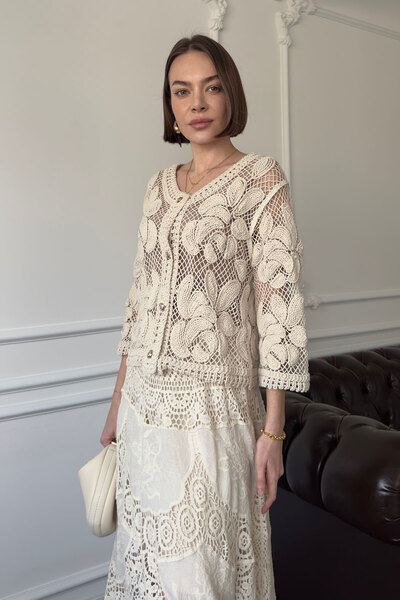 MAGARDE Ζακέτα Μακραμέ με Κέντημα (ΜΠΕΖ)