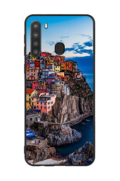 Covernex غطاء حماية لهاتف سامسونج جالاكسي A21 - منازل ملونة على البحر
