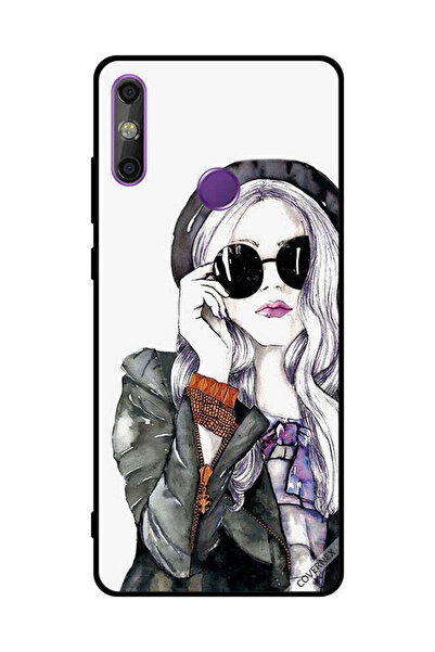 Covernex غطاء حماية لهاتف هواوي إنجوي 20E، أسود، زجاجي، بتصميم فتاة لطيفة