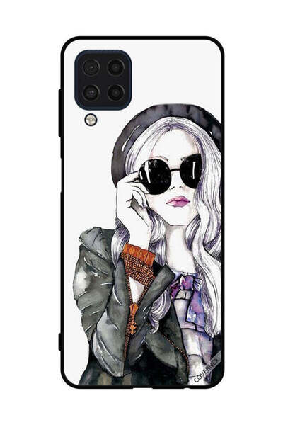 Covernex غطاء حماية لهاتف سامسونج جالاكسي M32 4G أسود زجاجي ستايلس فتاة لطيفة