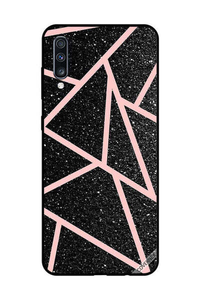 Covernex غطاء حماية لهاتف سامسونج جالاكسي A70 - أسود لامع، بنقشة مسارات وردية...