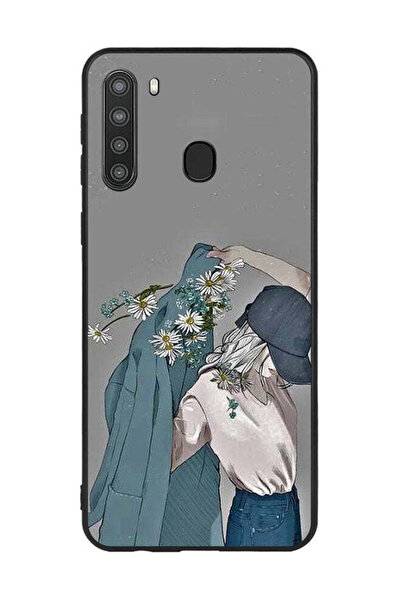 Covernex غطاء حماية لهاتف سامسونج جالاكسي A21 - فتاة ترتدي معطفًا مزهرًا