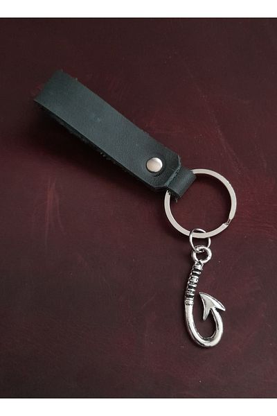 BSN Store Hook Fisherman Symbol Keychain Hand Made Real Leather Keychain