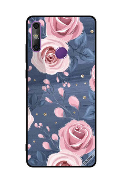 Covernex غطاء حماية لهاتف هواوي إنجوي 20E بنقشة ورود وردية وأوراق رمادية داكنة