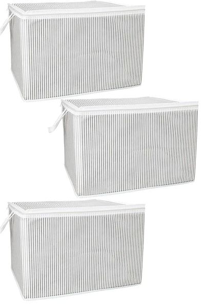 Tex Republic (3 Pcs) Gray Striped Zippered Mini Size Bag Pillow-Sweater-Clothing Organizer 45*40*30 cm