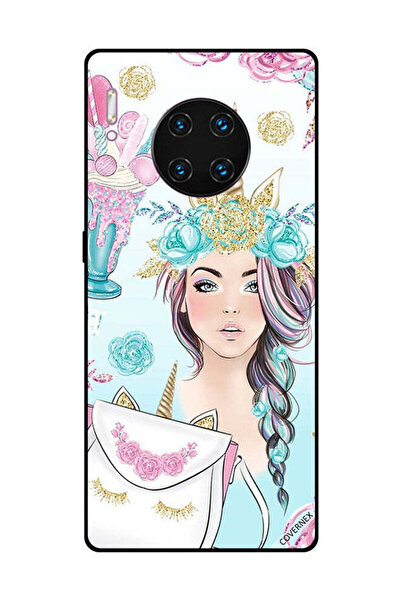 Covernex غطاء حماية لهاتف هواوي ميت 30 برو - رموش على الحقيبة وفتاة وحيد القرن