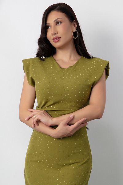 PULLIMM Rochie cu gât roșu cu umeri căptușiți cu pietre GRS3708