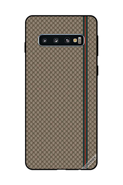 Covernex غطاء حماية لهاتف سامسونج جالاكسي S10 بخطوط حمراء وخضراء على نمط بني