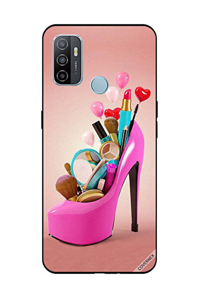 Covernex غطاء حماية لهاتف OPPO A53/A53S حذاء وردي مع أدوات مكياج