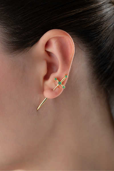 Silvano Jewelry 925 Ayar Gümüş Yeşil Taşlı Kılıç Küpe