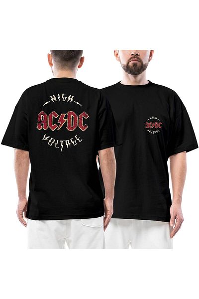 Z zepplin Λογότυπο Ac Dc Vintage μπροστινό πίσω τυπωμένο μαύρο μπλουζάκι μεγάλου μεγέθους