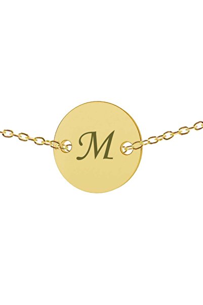 dalimag Lant argint 925 placat cu aur de 24k, 50 cm, banut gravat litera M