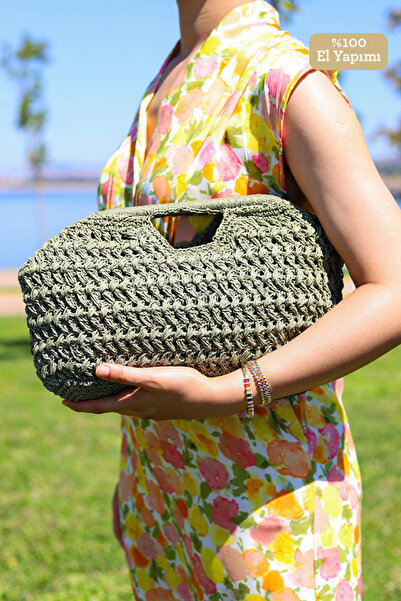 Brillo حقيبة يد نسائية منسوجة من القش بتصميم مانجو مبطنة