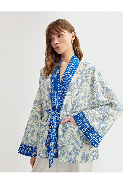 Koton Kimono floral cu mâneci largi 3/4, cu buzunare din bumbac și detaliu de...