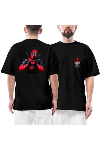 Z zepplin Μπλουζάκι Deadpool Love μπροστινό πίσω με στάμπα μαύρο oversize