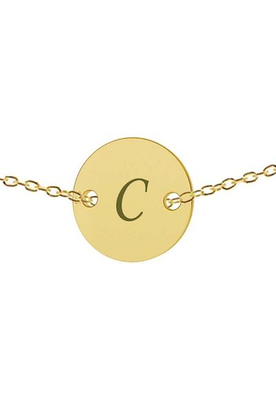 dalimag Lant argint 925 placat cu aur de 24k, 50 cm, banut gravat litera C