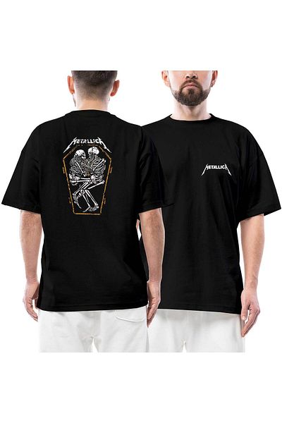Z zepplin Μπλουζάκι Metallica Grave Two Skeletons μπροστά πίσω με στάμπα μαύρο oversize