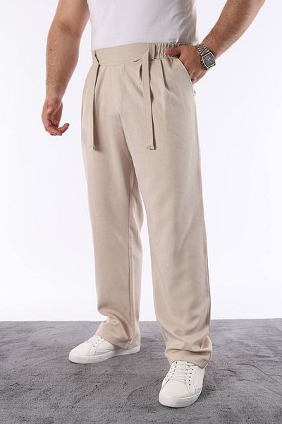 STOCX Men's Beige Color Stylish Tie-Up High Waist Loose Cut Trousers