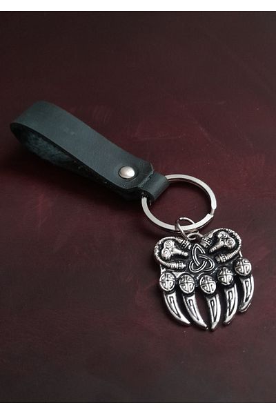 BSN Store Bear Claw Symbol Keychain Hand Made Real Leather Keychain