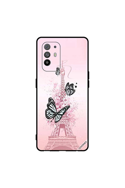 Covernex غطاء حماية لهاتف Oppo A95 برسومات فراشات سوداء على برج Effiel