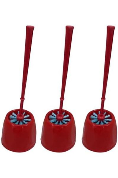 AKC Red Toilet Brush Set with Holder, Durable Bathroom Cleaning Brush, Non-Slip Grip, Sturdy Toilet