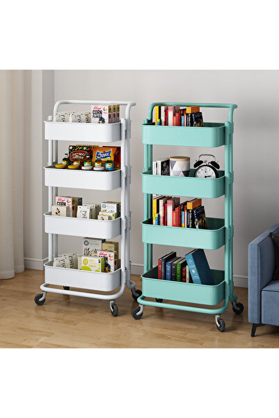 Generic 4 Tier Rolling Utility Cart Metal Multi-purpose Trolley Home Kitchen Storage Organizer Cart with Han