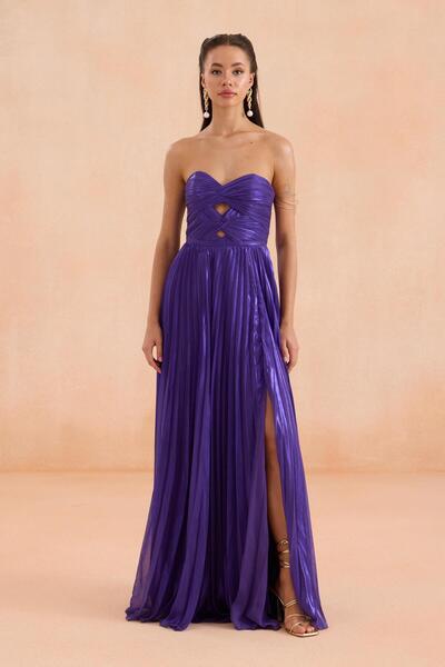 Carmen Mor Straplez Yırtmaçlı Laklı Şifon Abiye Elbise