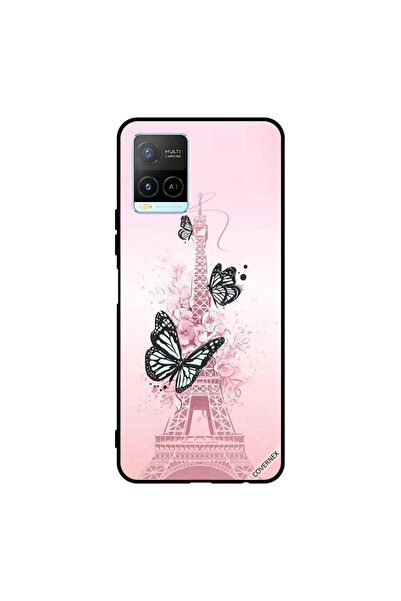 Covernex غطاء حماية لهاتف Vivo Y32 برسومات فراشات سوداء على برج Effiel