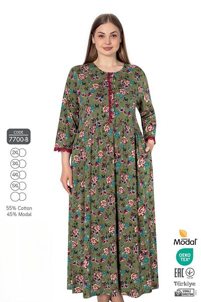 ROMEO LİFE Women's Plus Size Cotton Modal Fabric Patterned Long Dress 7700-B