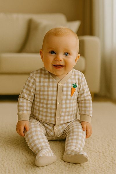 cimcim baby Carrot Plaid Baby Romper