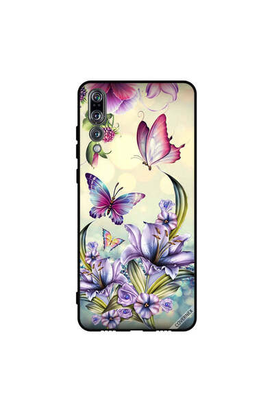 Covernex غطاء حماية لهاتف هواوي بي 20 برو - زهور أرجوانية وفراشات